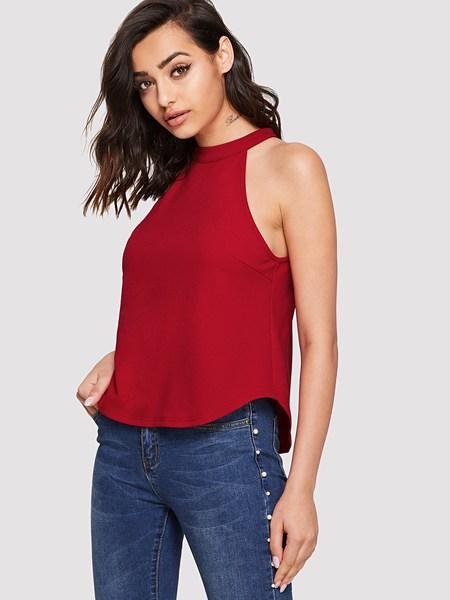 Buttoned Keyhole Back Halterneck Top