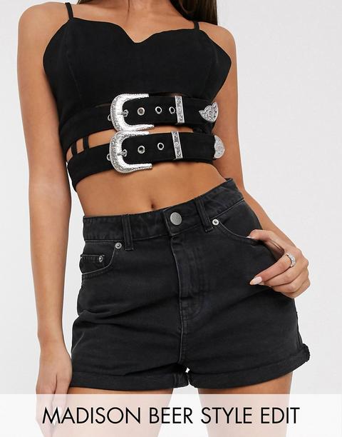Shorts Vaqueros Mom En Negro Desgastado Ritson De Asos Design