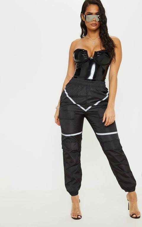 Black Reflective Tape Cargo Trousers