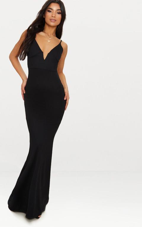 Black V Bar Backless Maxi Dress, Black