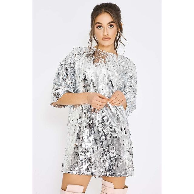 silver glitter t shirt dress