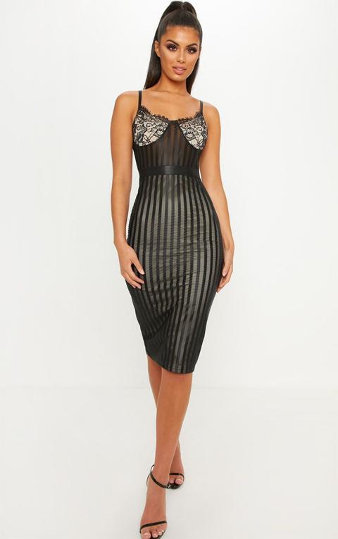 mesh midi dress black