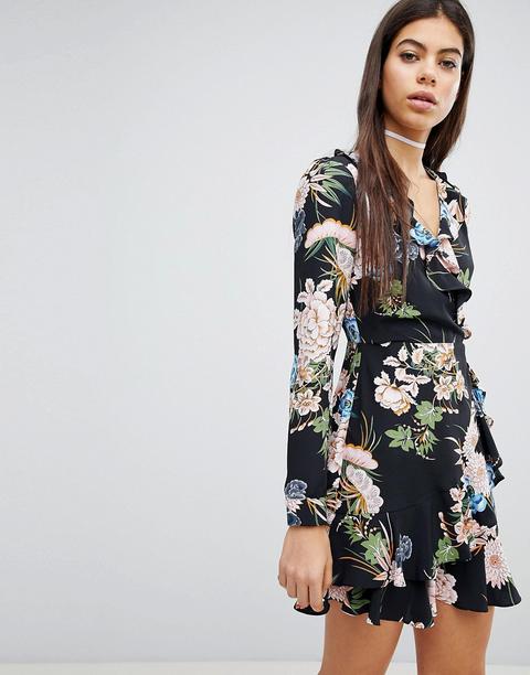 Vestido Cruzado Con Estampado Floral De Missguided