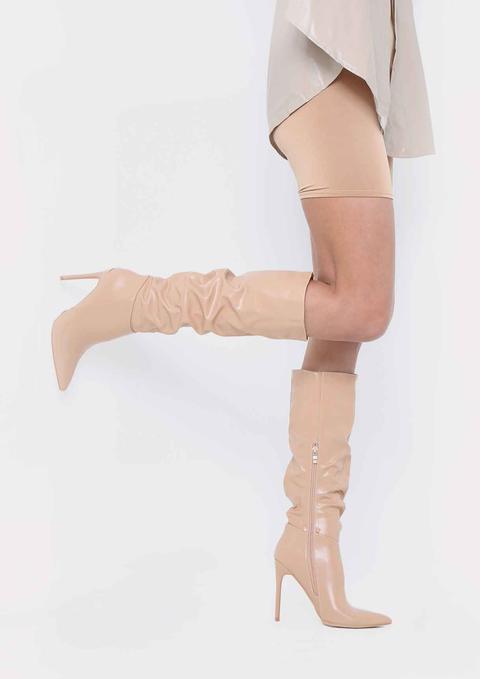 Alexandra Beige Knee High Heeled Boots