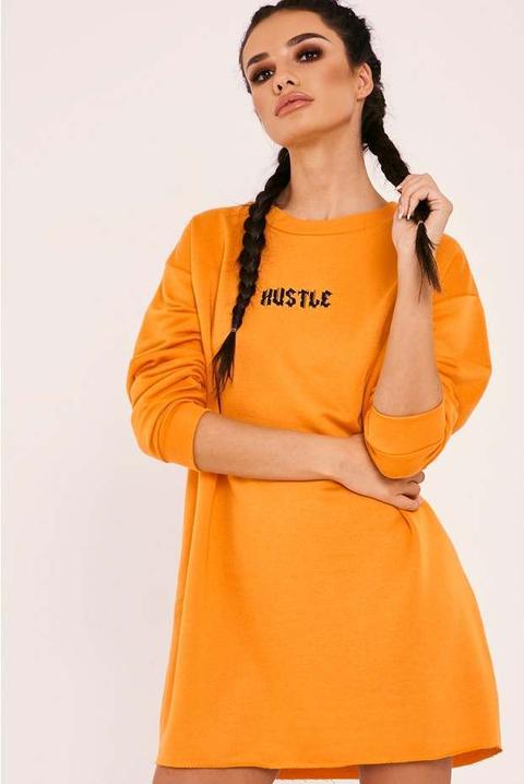 Sarah Ashcroft Orange Hustle Slogan Jumper Dress