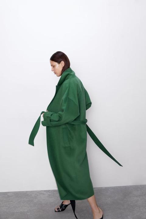 zara green balloon sleeve coat