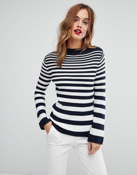 Warehouse - Maglione A Righe A Righe Scalari Con Bottoni Sulle Spalle - Multicolore