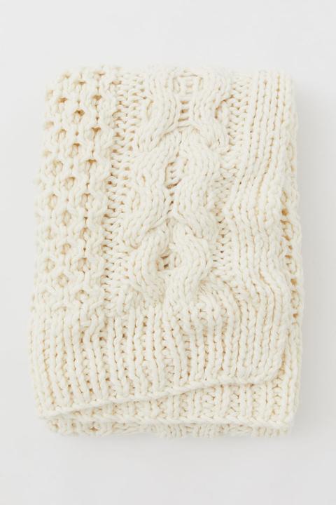Pattern-knit Blanket - White