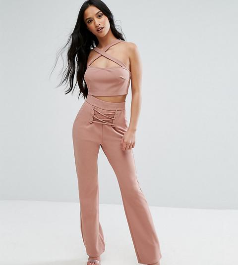 Naanaa Petite - Pantaloni Sartoriali Vita Alta Con Laccetti Stile Corsetto - Rosa