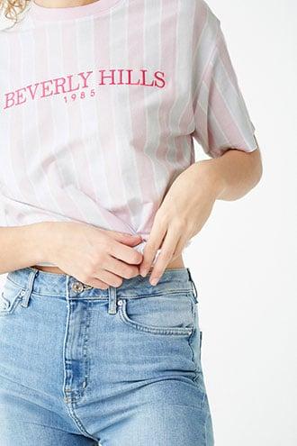 Forever 21 Beverly Hills Graphic Striped Tee Lilac/blue