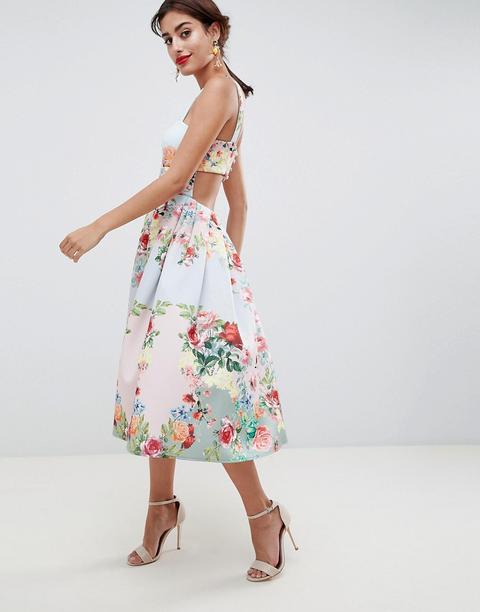 Vestido De Graduación De Neopreno Con Escote Cuadrado Y Estampado Floral De Asos Design