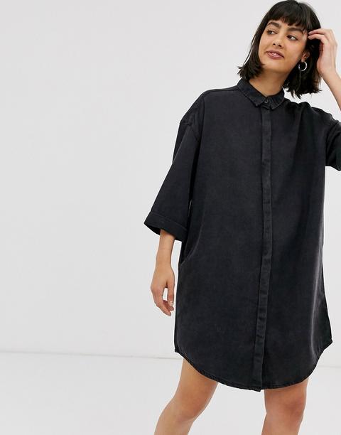 Monki - Vestito Camicia In Denim Nero - Nero