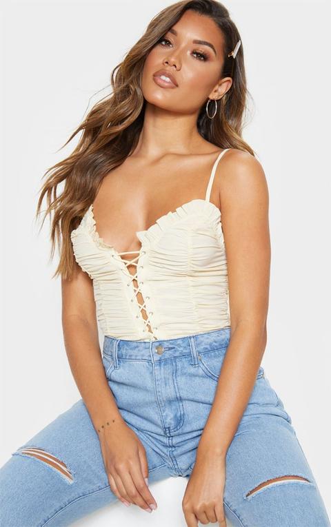 Woven Lace Up Corset Top