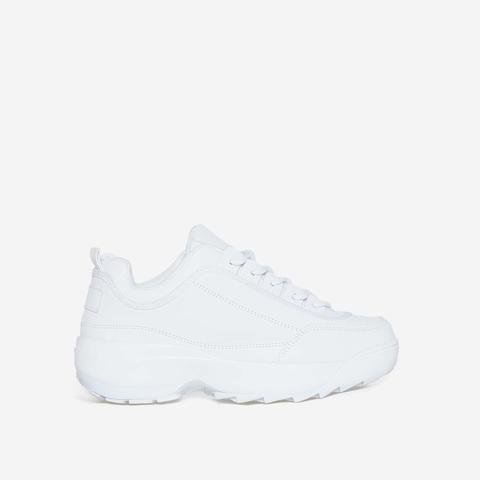 James Chunky Trainer In White Faux Leather, White