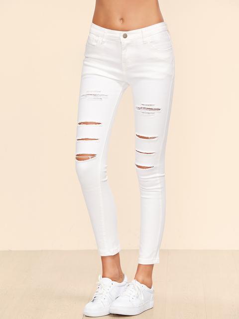 Jeans Strappati - Bianco