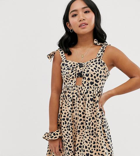 Minivestido Veraniego De Leopardo Con Botones Delanteros Y Coletero A Juego Exclusivo De Asos Design Petite-verde