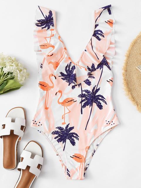 Costume Da Bagno Con Stampa Jungle Ruffle