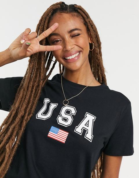 Camiseta En Negro Con Estampado Usa De Asos Design