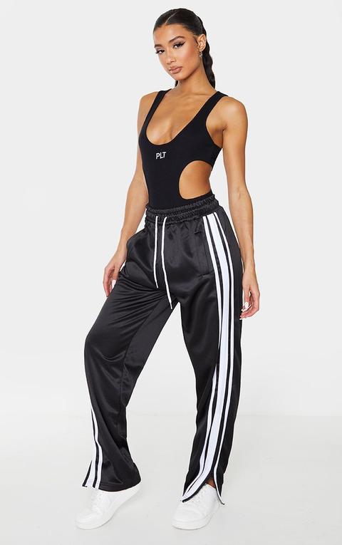 Black Zip Side Stripe Wide Leg Joggers