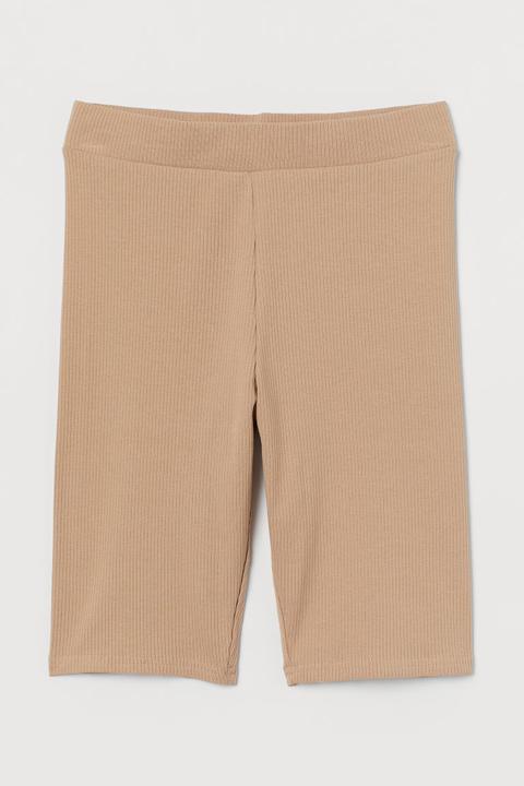 Ribbed Cycling Shorts - Beige