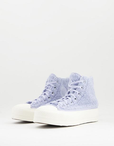 Converse - Chuck Taylor Lift - Cosy Club - Baskets À Semelle Plateforme En Imitation Peau De Mouton - Bleu