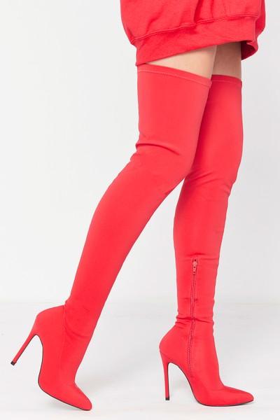 Tiffany Red Stiletto Pointed Over The Knee Boots