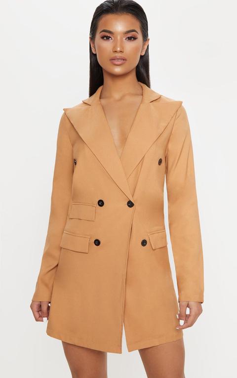 Camel Pocket Detail Blazer Dress