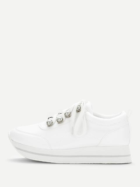 Sneakers Stringate Decorate Con Perle