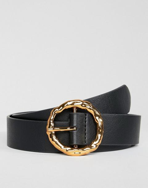 Asos Design Hammered Gold Circle Waist & Hip Jeans Belt-black