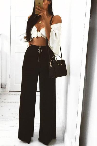 High Waisted Side Split Wide Leg Pants