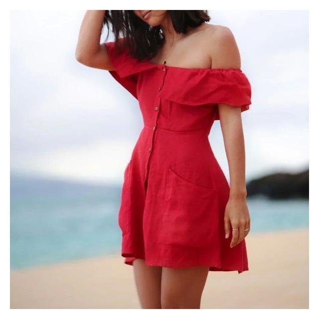 red off shoulder summer dress