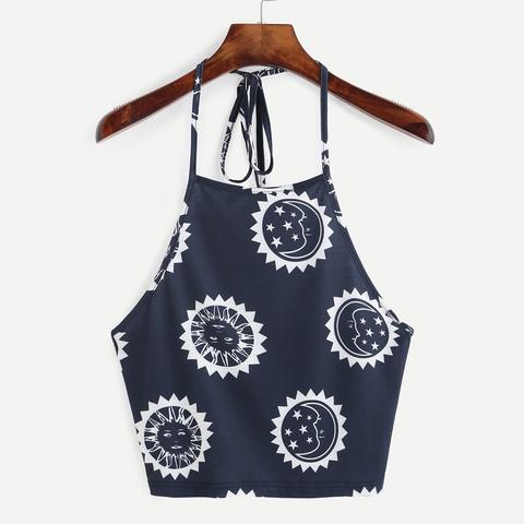 Top Escote Halter Sin Espalda Crop - Azul