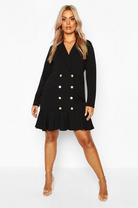 Vestido Con Bajo De Volante Blazer Plus, Negro