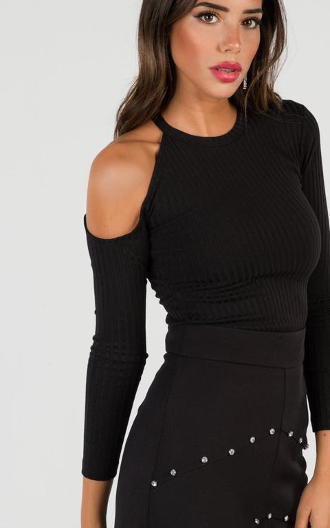 One-shoulder Cutout Stretch-knit Top