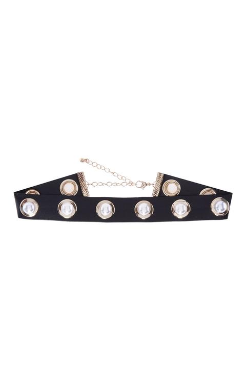 Choker Nero Con Perle