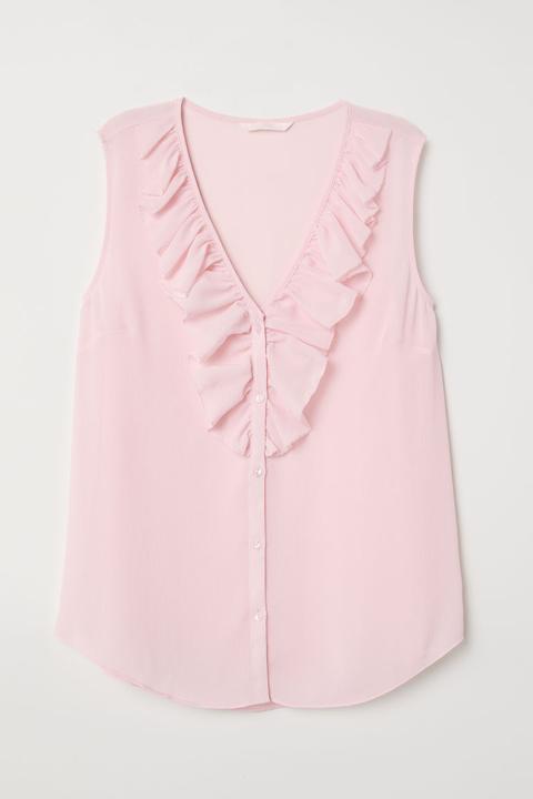 Blusa En V Con Volante - Rosa