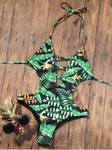 Sin Espalda Del Traje De Baño De Inmersión Con Estampado Tropical