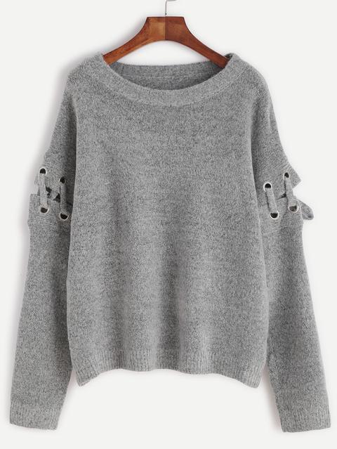 Maglione Pullover Maniche Con Lacci Occhiello - Grigio