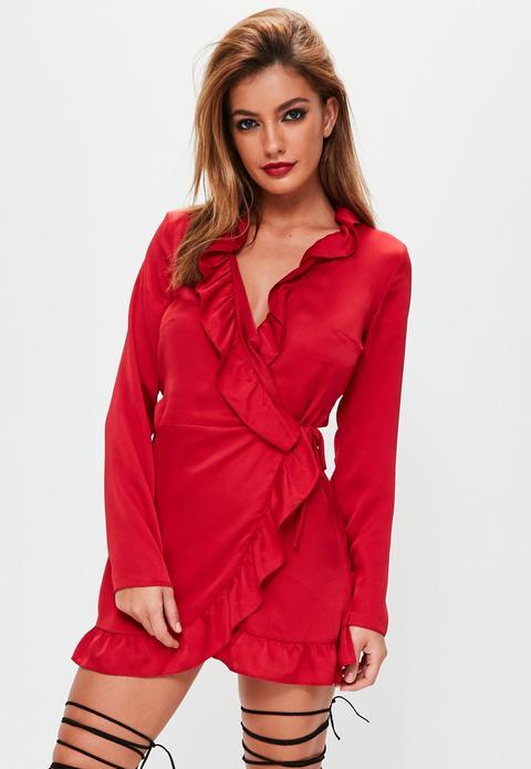 Missguided red hot sale ruffle dress