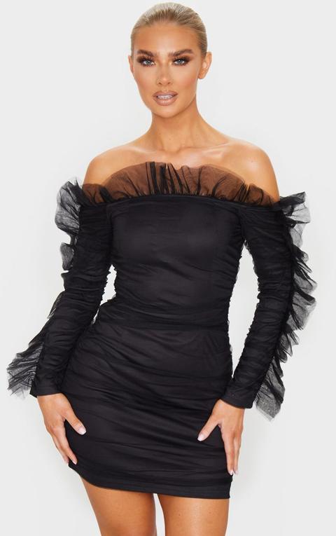 chiffon frill bodycon dress