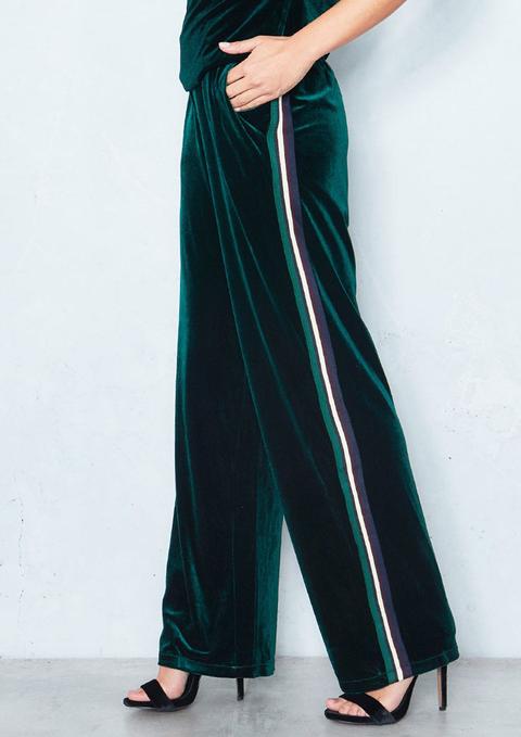 Leigh Emerald Green Velvet Sports Stripe Trousers