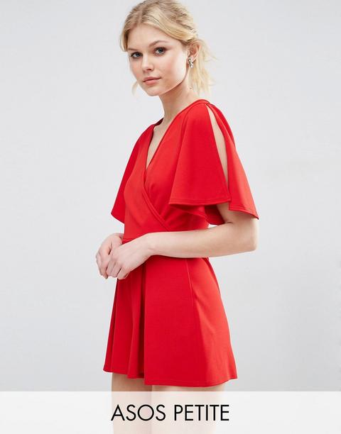 Asos Petite - Tuta Corta A Portafoglio Con Maniche A Kimono - Rosso