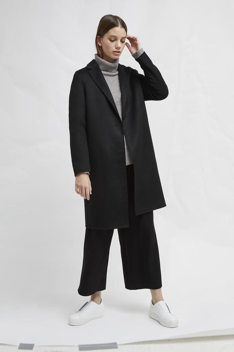 Anya Wool Single Breasted Coat - Black