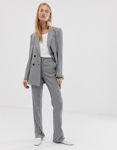 Asos Design Mini Gingham Slim Kick Flare Suit Trousers-multi