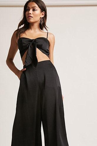 Forever 21 Satin Crop Top & Culottes Set Black