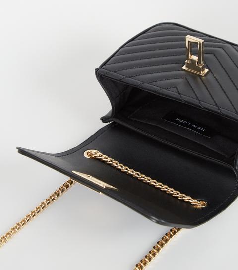 Black Leather-look Quilted Chain Shoulder Bag New Look Vegan
