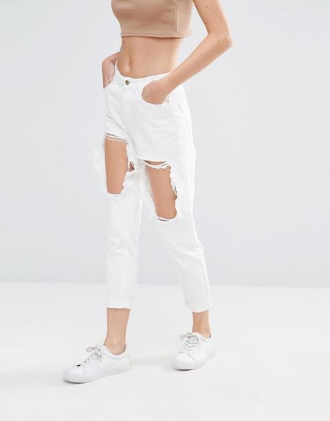 Missguided Tall - Riot - Jeans Slim Con Strappi Sulle Cosce - Bianco