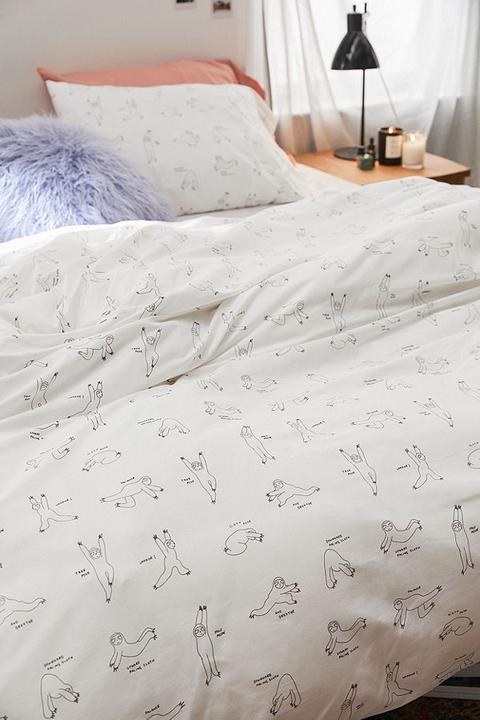 Yoga Sloth Duvet Cover Set White Single At Urban Outfitters From