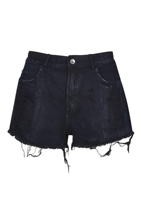 Short Rasgado Negro De Talle Alto