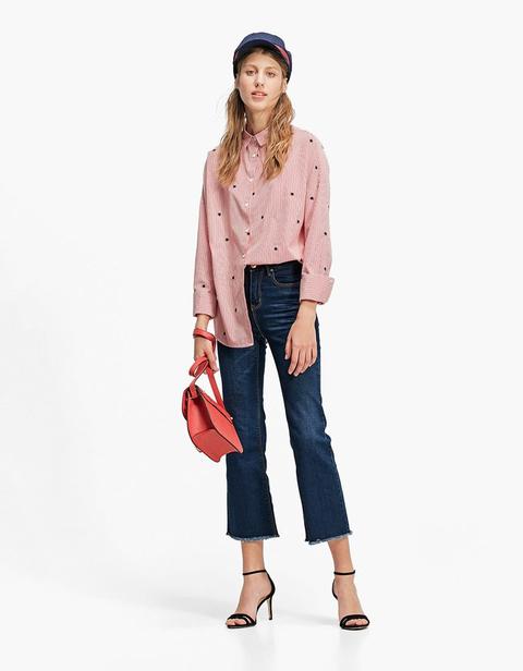 Pantaloni Cropped A Campana Jeans Scuro